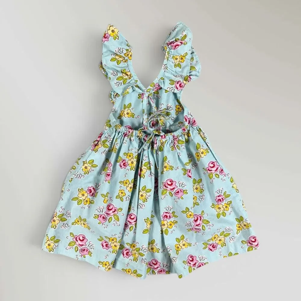 Eleanor Rose Girl's Floral Dress Flutter Sleeves Boutique Blue Flowers Size 2